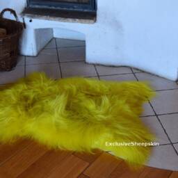 Yellow Icelandic Dyed Genuine Sheepskin Lambskin Sheep Skin Rug Pelt Long Wool Soft Throw #1, Schaffell, Hygge - thumbnail 3