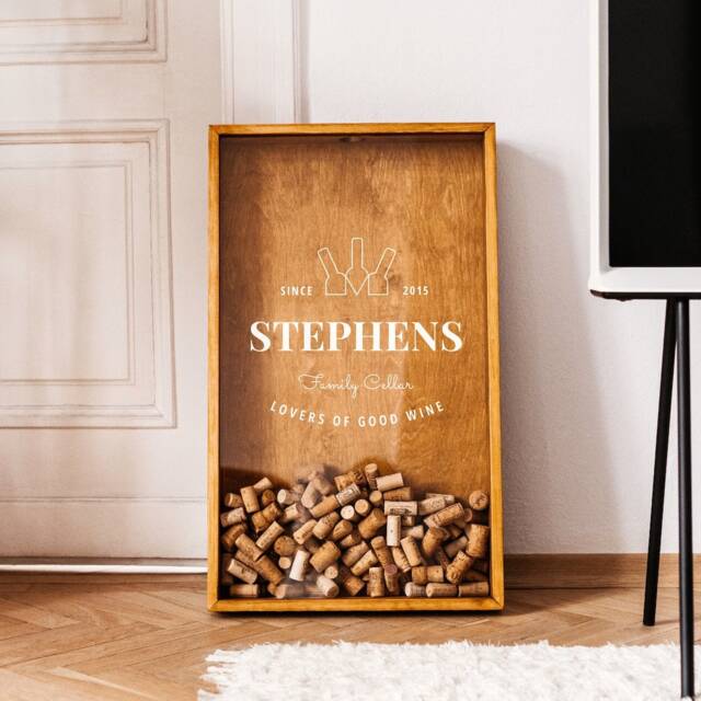 Custom Wine Cork Holder, Gift For Parents, Personalized Frame, Anniversary Couple, Family Name Wood Wall Decor - image 1