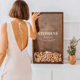 Custom Wine Cork Holder, Gift For Parents, Personalized Frame, Anniversary Couple, Family Name Wood Wall Decor - thumbnail 2