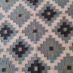 Handwoven Wool Jute Kilim Rug - Blue & Beige Geometric Flatweave Reversible Tribal - thumbnail 2