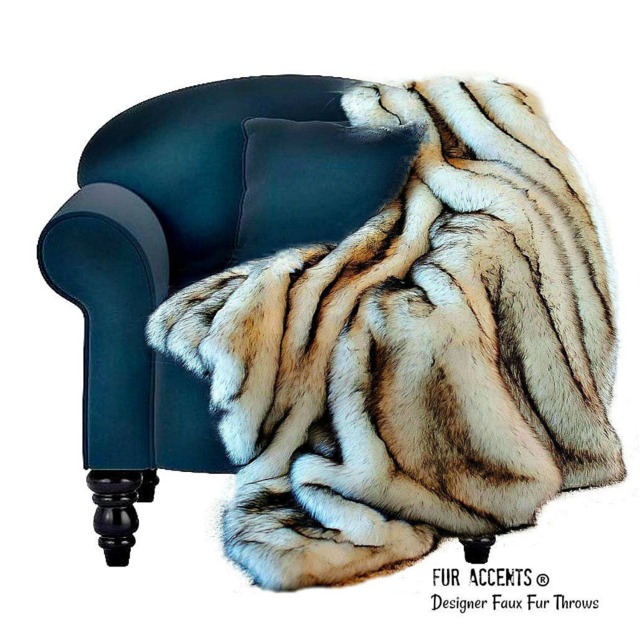 Luxury Faux Fur Throw Blanket - Black Tip Arctic Wolf, Minky Lining - image 1