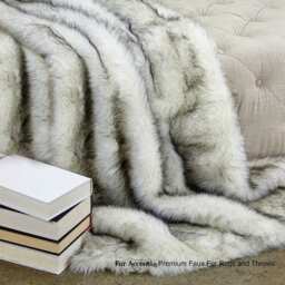 Luxury Faux Fur Throw Blanket - Black Tip Arctic Wolf, Minky Lining - thumbnail 2