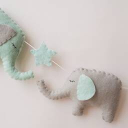Elephant & Star Garland, Boys Nursery, New Baby Gift, Elephant Safari, Jungle, Room, Elephant, Wall Hanging, Stars, Mint - thumbnail 3
