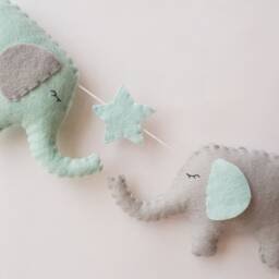 Elephant & Star Garland, Boys Nursery, New Baby Gift, Elephant Safari, Jungle, Room, Elephant, Wall Hanging, Stars, Mint - thumbnail 2
