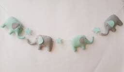 Elephant & Star Garland, Boys Nursery, New Baby Gift, Elephant Safari, Jungle, Room, Elephant, Wall Hanging, Stars, Mint - thumbnail 1