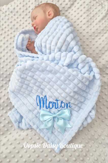 Personalised Baby Blanket Supersoft Waffle Design With Ribbon - image 1