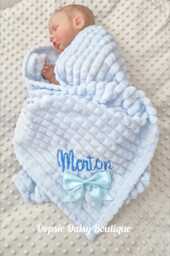 Personalised Baby Blanket Supersoft Waffle Design With Ribbon - thumbnail 1