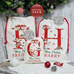 Personalised Christmas Sack, Santa Personalized Xmas Present, Wooden Name Tag, Eve Gift Bag, Snowman, Custom Stocking - thumbnail 3