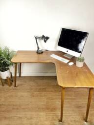 Handmade Solid Wood Corner Desk/Table, Curves, Workstation 120 X 60cm. Natural, Light, Waxed, Computer L Shape