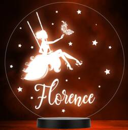 Girls Fairy Swing Stars Round Personalised Gift Colour Change Lamp Night Light - thumbnail 1