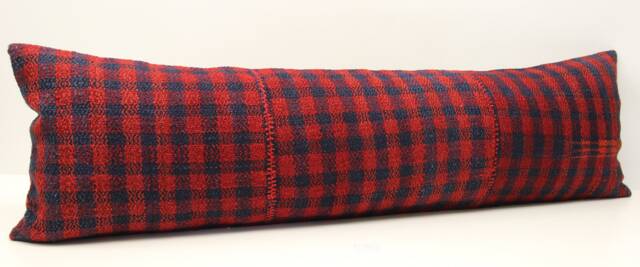 King Kilim Pillow Cover 14x48 Red Plaid Lumbar, Turkish Wool - image 1