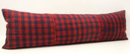 King Kilim Pillow Cover 14x48 Red Plaid Lumbar, Turkish Wool - thumbnail 1