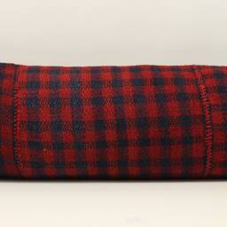 King Kilim Pillow Cover 14x48 Red Plaid Lumbar, Turkish Wool - thumbnail 2
