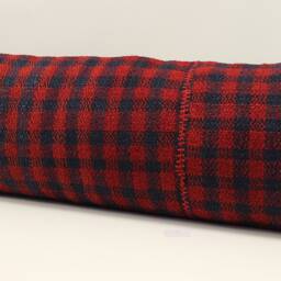 King Kilim Pillow Cover 14x48 Red Plaid Lumbar, Turkish Wool - thumbnail 3