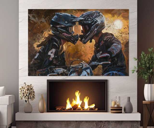 Motocross Love Canvas Art, Painting Print, Gift, Wall Dirt Bike Framed & Ready To Hang - image 1