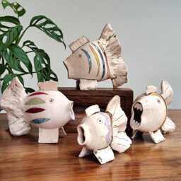 Fish Ceramic Statue Handmade Ornament Home Nautical Decor - thumbnail 1