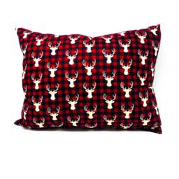 Red Plaid Deer Throw Pillow - Rustic Farmhouse Decor - thumbnail 3