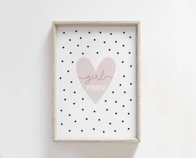 Girl Power Print, Pink Heart Girls Bedroom Nursery Prints, Wall Art, Home Office Bedroom, Gift - image 1