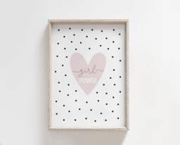 Girl Power Print, Pink Heart Girls Bedroom Nursery Prints, Wall Art, Home Office Bedroom, Gift - thumbnail 1