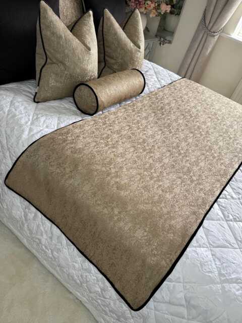 Luxury Gold Bed Runner With Black Velvet Piping Diana Collection King - Super - image 1