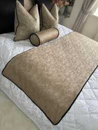 Luxury Gold Bed Runner With Black Velvet Piping Diana Collection King - Super