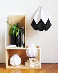 Last Items - Origami Lampshade in White & Black Paper, Large Size - thumbnail 1