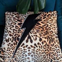 Black, Silver Heavy Rock Ac/Dc/Kiss Bowie, Ziggy. Leopard Print Embroidered Luxury Velvet Large Cushion 47cm X 47cm - Handmade UK - thumbnail 2