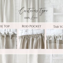 Linen Curtains, Farmhouse Ruffled Curtain Panel, Tab Top Handmade Linen Shower Curtain - thumbnail 4