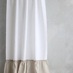 Linen Curtains, Farmhouse Ruffled Curtain Panel, Tab Top Handmade Linen Shower Curtain - thumbnail 2
