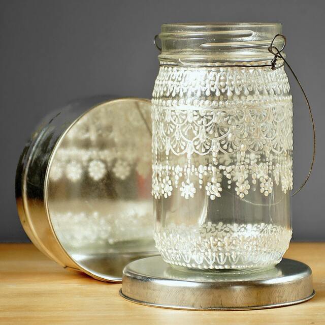 Hand Painted Mason Jar Lantern Boho Wedding Centerpiece - image 1