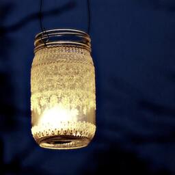 Hand Painted Mason Jar Lantern Boho Wedding Centerpiece - thumbnail 2