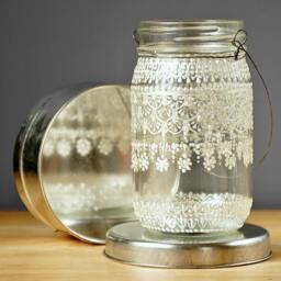 Hand Painted Mason Jar Lantern Boho Wedding Centerpiece