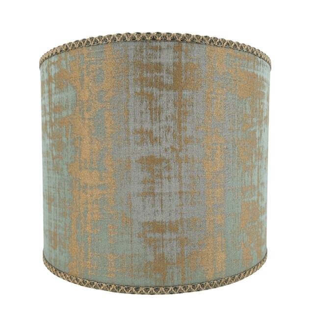 Drum Lamp Shade Silk Lampas Rubelli Jacquard Fabric Reseda Green & Gold Venier Pattern Round Lampshade - Handmade in Italy