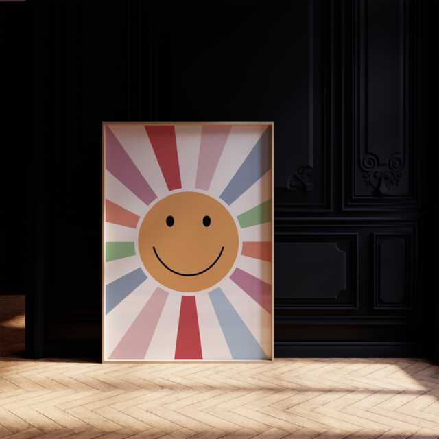 Big Sunshine Smiley Print, Nursery Kids Bedroom, Girl, Boy, Playroom Wall Art, Unframed, A1/A2/A3/A4/A5, Decor - image 1