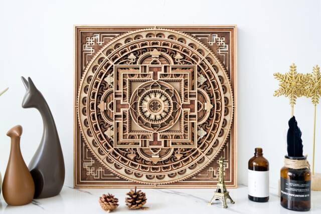 Mandala1 Layered Laser Cut Wood Sculpture, Ancient Architecture Multilayer Wall Art, Zen Home Decor - image 1