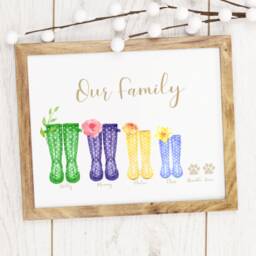 Mothers Granny Nannies Day Family Welly Boot Print, Floral Custom Made Spotty Watercolour Boots Mothers Day , New Home Gift - thumbnail 2