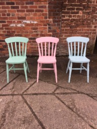 Painted To Order Farmhouse Dining Chairs. Solid Wood Chairs Finished in Farrow & Ball Colours, Ribbon Back Chairs