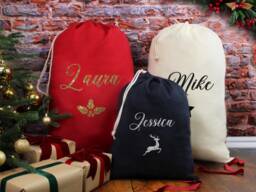 Personalised Christmas Sacks, Small Large Xmas Toy Gift Bags, Kids & Adults Santa Sack, Family Stockings, Eve Bag