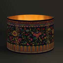 Exotic Floral Drum Lampshade, Bohemian Decor, Brushed Gold Interior - thumbnail 1