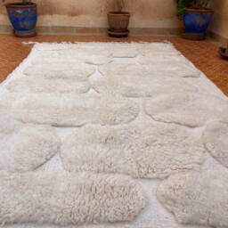 White Berber Wool Rug Abstract Embossed Tribal Design - 5 X 7.7 Ft - thumbnail 2