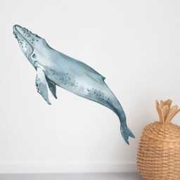 Humpback Whale Wall Decal For Ocean Nursery Or Kids Room - Sea Life Fabric Sticker Bedroom Decor Baby Playroom - thumbnail 1