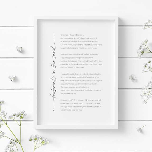 Footprints in The Sand Poem - Inspirational Print Christian Prayer Religious Wall Art Mindful Home Decor Unframed - image 1
