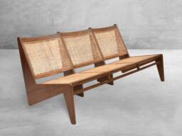 Pierre Jeanneret Inspired 3 Seater Kangaroo Bench - Handmade Reclaimed Teakwood With Rattan Caning Chandigarh Furniture
