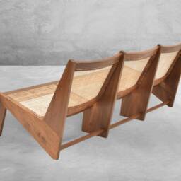 Pierre Jeanneret Inspired 3 Seater Kangaroo Bench - Handmade Reclaimed Teakwood With Rattan Caning Chandigarh Furniture - thumbnail 3