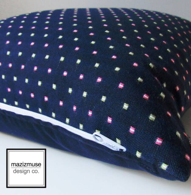 Pair Of Navy Blue Sunbrella Pillow Covers, Hot Pink & Green Twight Tab, 18 - image 1