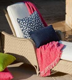 Pair Of Navy Blue Sunbrella Pillow Covers, Hot Pink & Green Twight Tab, 18 - thumbnail 3