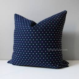 Pair Of Navy Blue Sunbrella Pillow Covers, Hot Pink & Green Twight Tab, 18 - thumbnail 4