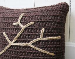Chunky Crochet Throw Pillow Brown/Tan Tree Branch, Decorative Pillow, 16 X - thumbnail 1