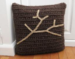 Chunky Crochet Throw Pillow Brown/Tan Tree Branch, Decorative Pillow, 16 X - thumbnail 2