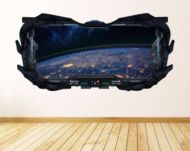 Earth Lights View 3D Spaceship Window Wall Decal - From Art Peel & Stick Removable & Repositionable - image 1